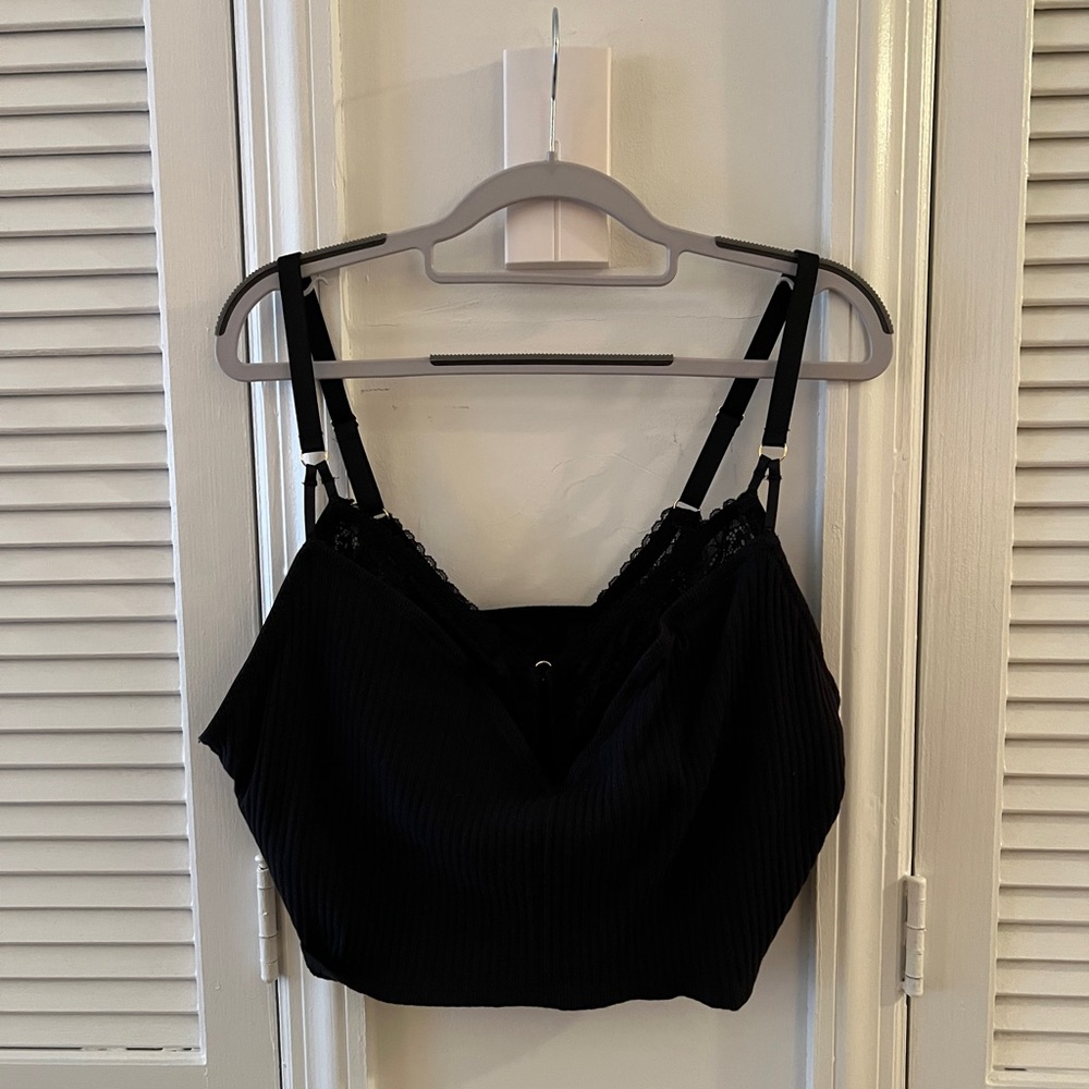 EUC Aerie Black Ribbed Lace Layered Bralette XXL